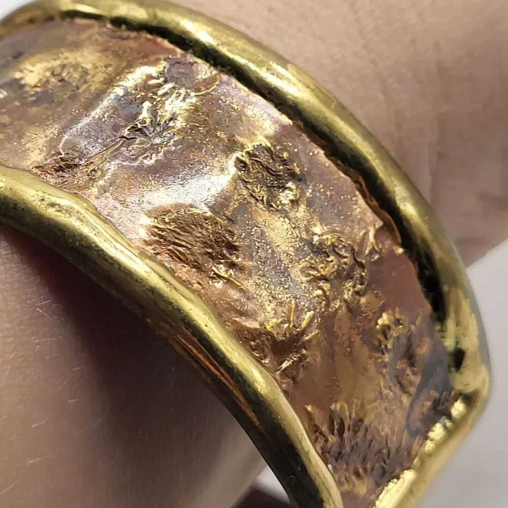 Gorgeous Bohemian Chunky Copper & Brass Bangle 8in Artisan 1in wide
